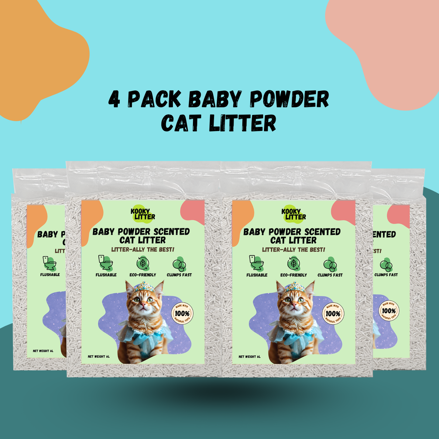 Kooky Baby Powder Scented Cat Litter 2.5kg Flushable Tofu Eco Friendly New Zealand Made