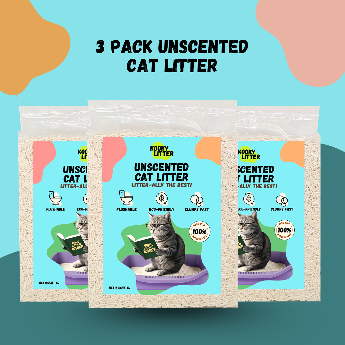 Kooky Unscented Cat Litter 2.5kg Flushable Tofu Eco Friendly New Zealand Made