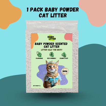 Kooky Baby Powder Scented Cat Litter 2.5kg Flushable Tofu Eco Friendly New Zealand Made