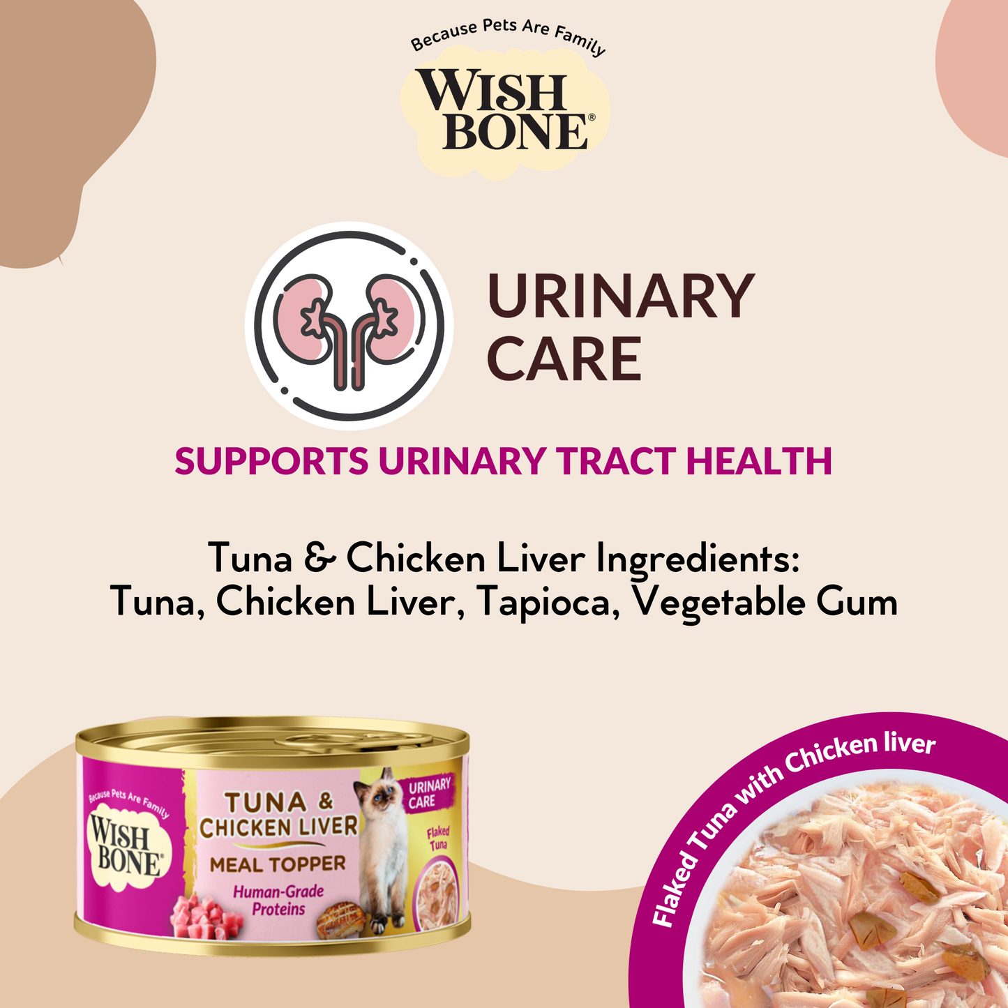 Wishbone Tuna & Chicken Liver - Cat Urinary Care Topper in Cans 85g