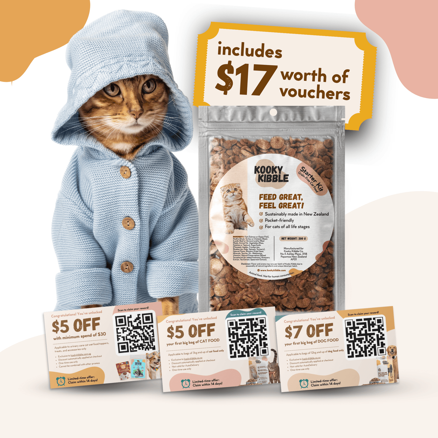 Kooky Kibble Grain-Free Dry Cat Food for All Life Stages Starter Kit (200g) - Kooky Kibble Singapore