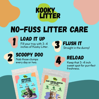 Kooky Baby Powder Scented Cat Litter 2.5kg Flushable Tofu Eco Friendly New Zealand Made