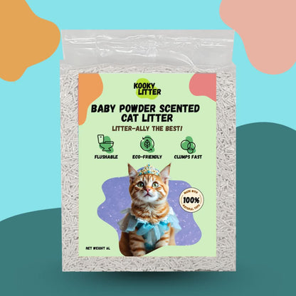 Kooky Baby Powder Scented Cat Litter 2.5kg Flushable Tofu Eco Friendly New Zealand Made